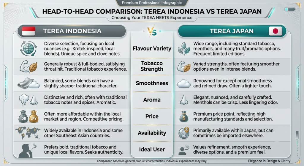 TEREA Indonesian vs Japan feature comparison