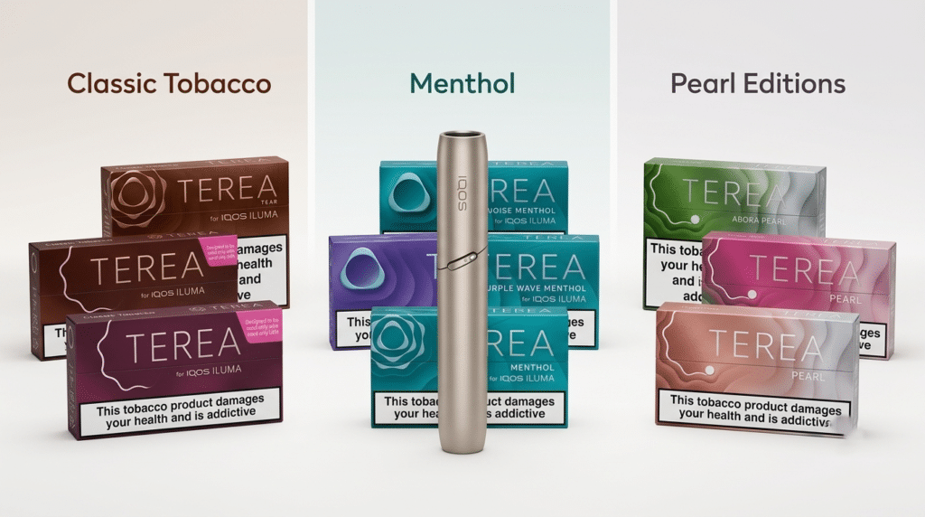 Classic tobacco vs menthol vs pearl TEREA flavours