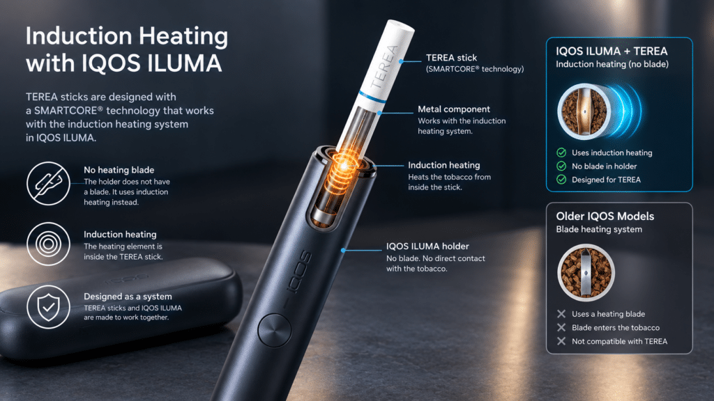 IQOS ILUMA induction heating system with TEREA SMARTCORE stick
